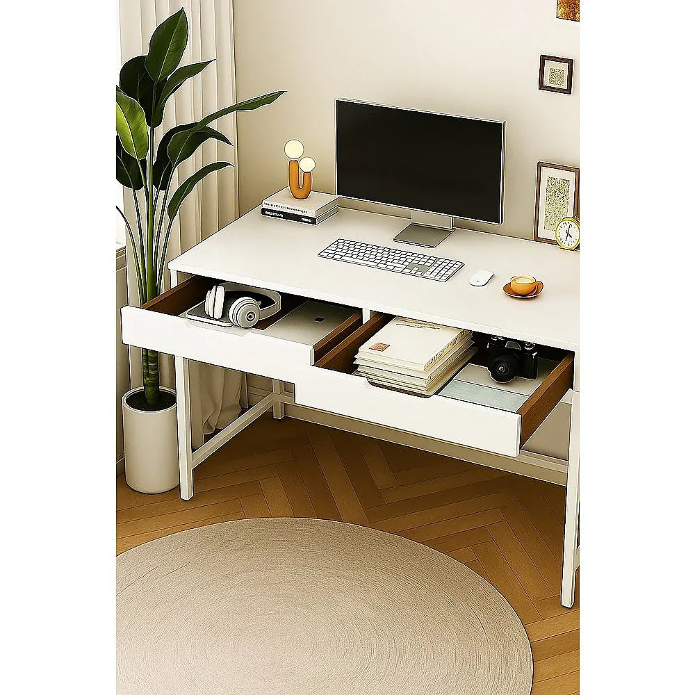 White Computer Desk – Modern PC Laptop Table for Gaming, Home Office, or Study Space Furniture - Mekamart Australia