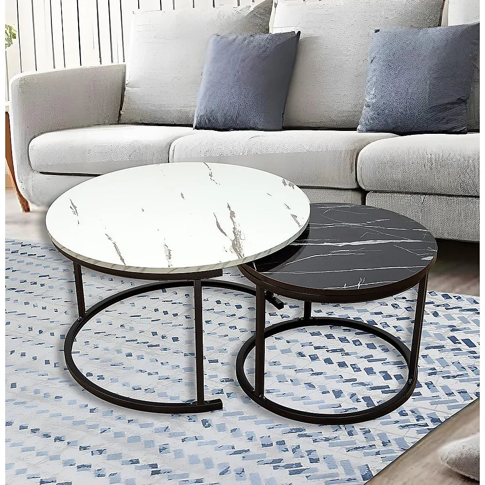 Coffee Table Round Marble Design Nesting Side Furniture - Mekamart Australia