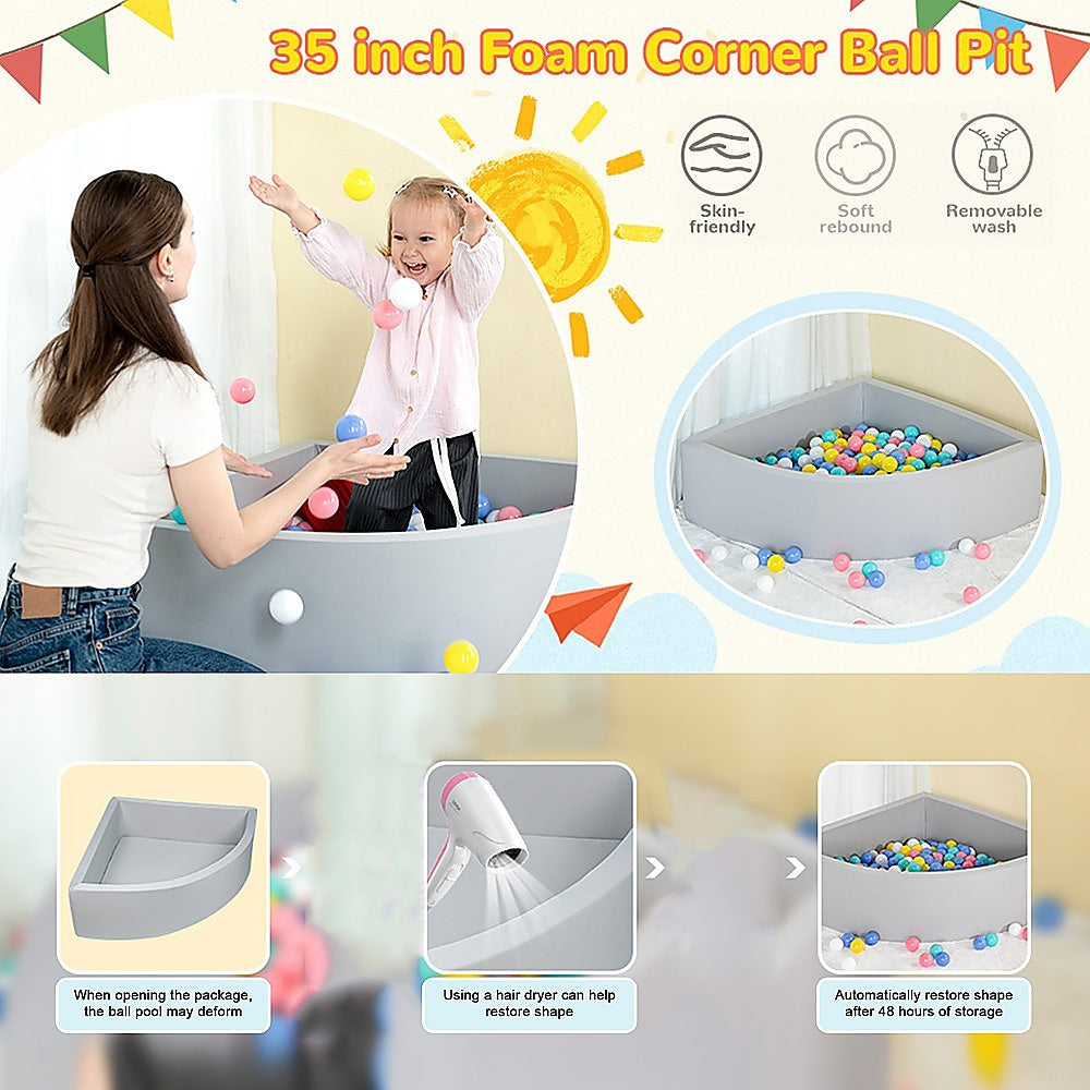 Corner Ball Pit Playpen Enclosure – Safe Grey Play Area for Babies and Toddlers, Indoor or Outdoor