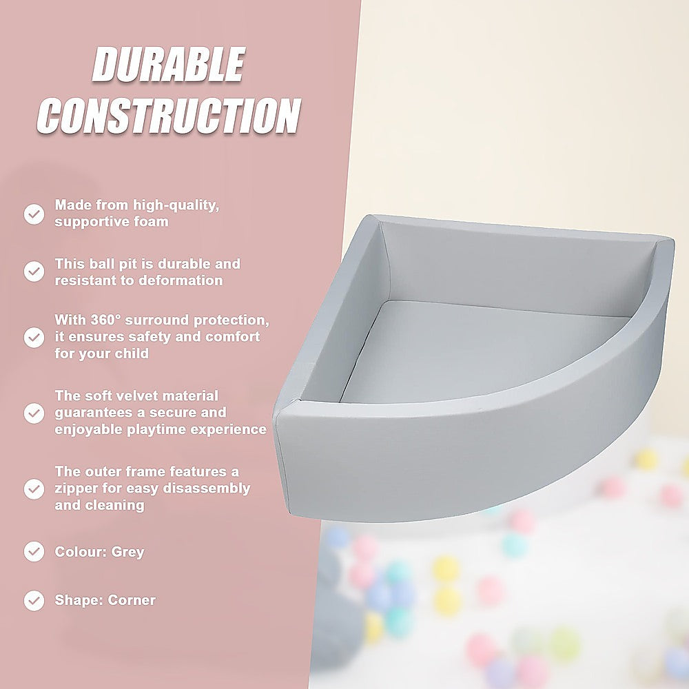 Corner Ball Pit Playpen Enclosure – Safe Grey Play Area for Babies and Toddlers, Indoor or Outdoor
