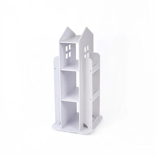 Rotating Bookcase Bookshelf Kid's Book Organiser Rack Wooden Castle Display Shelf