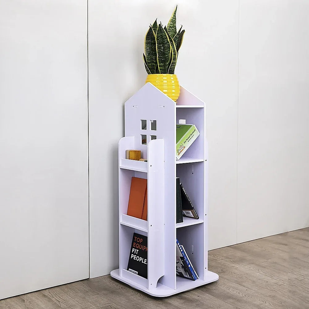 Rotating Bookcase Bookshelf Kid's Book Organiser Rack Wooden Castle Display Shelf - Mekamart Australia
