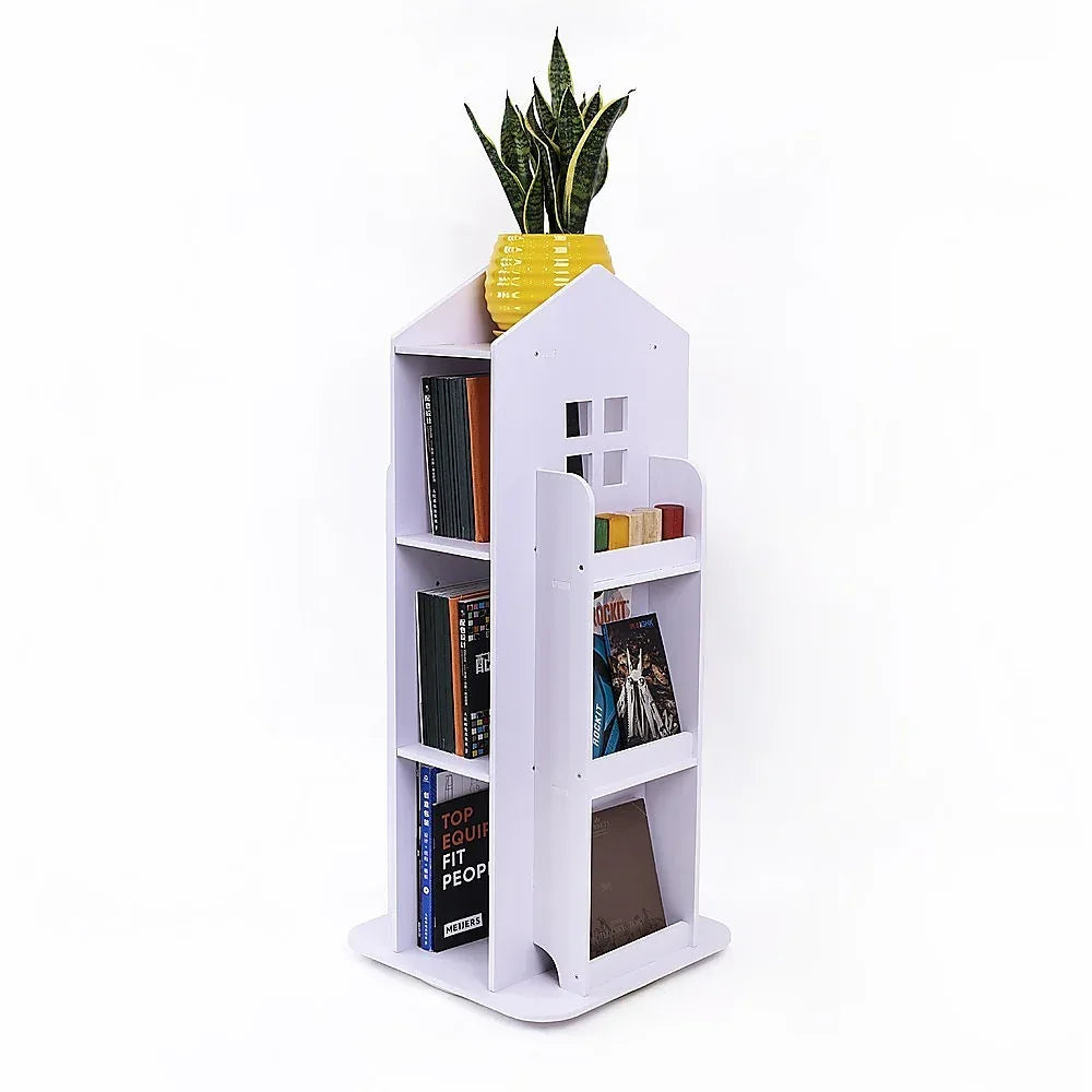 Rotating Bookcase Bookshelf Kid's Book Organiser Rack Wooden Castle Display Shelf - Mekamart Australia