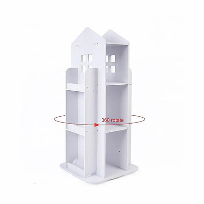 Rotating Bookcase Bookshelf Kid's Book Organiser Rack Wooden Castle Display Shelf - Mekamart Australia