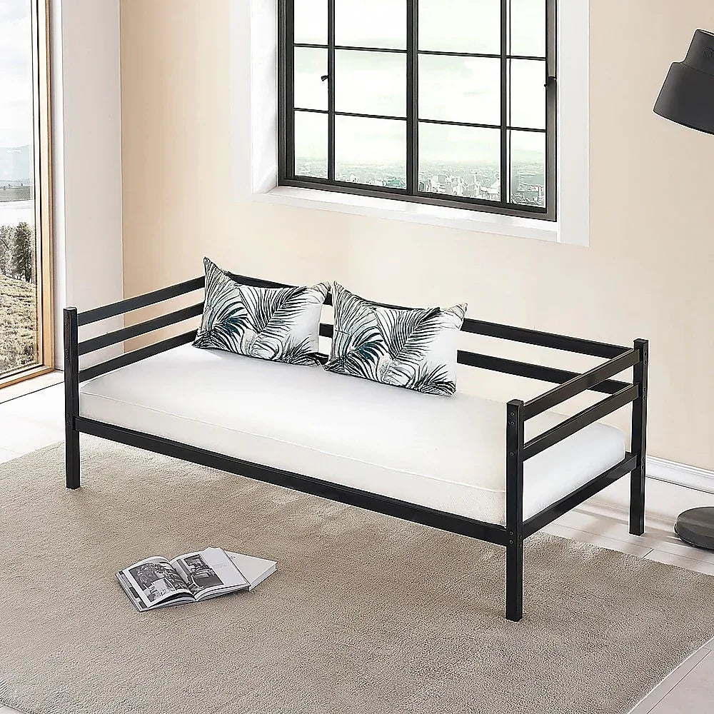 Single Daybed Metal Frame Sofa Premium Black Day Bed Steel Support - Mekamart Australia