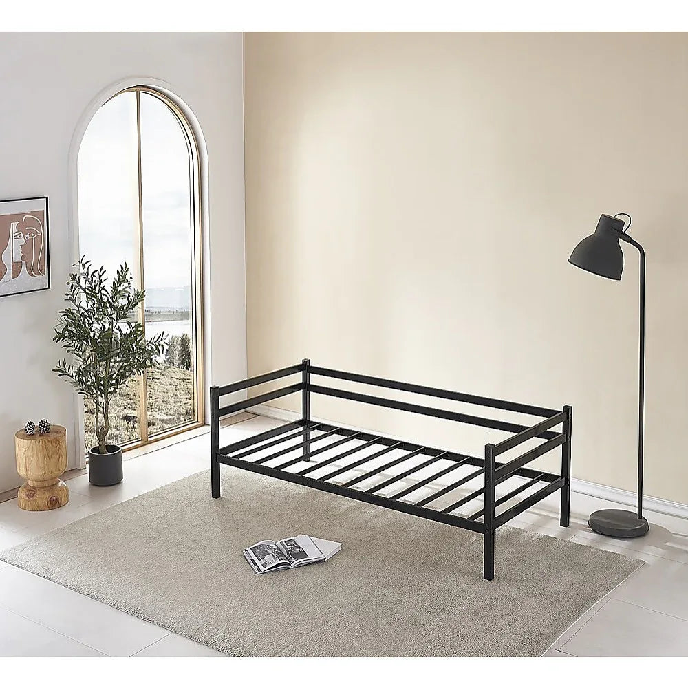 Single Daybed Metal Frame Sofa Premium Black Day Bed Steel Support - Mekamart Australia