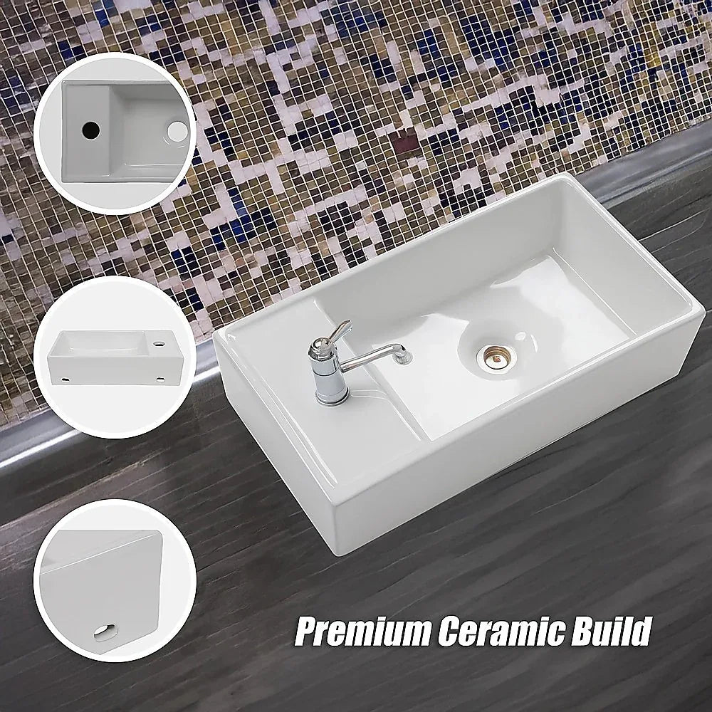 Small Compact Bathroom Cloakroom Hand Wash Basin Sink Ceramic Wall Hung - Mekamart Australia