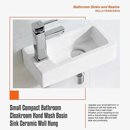 Small Compact Bathroom Cloakroom Hand Wash Basin Sink Ceramic Wall Hung - Mekamart Australia