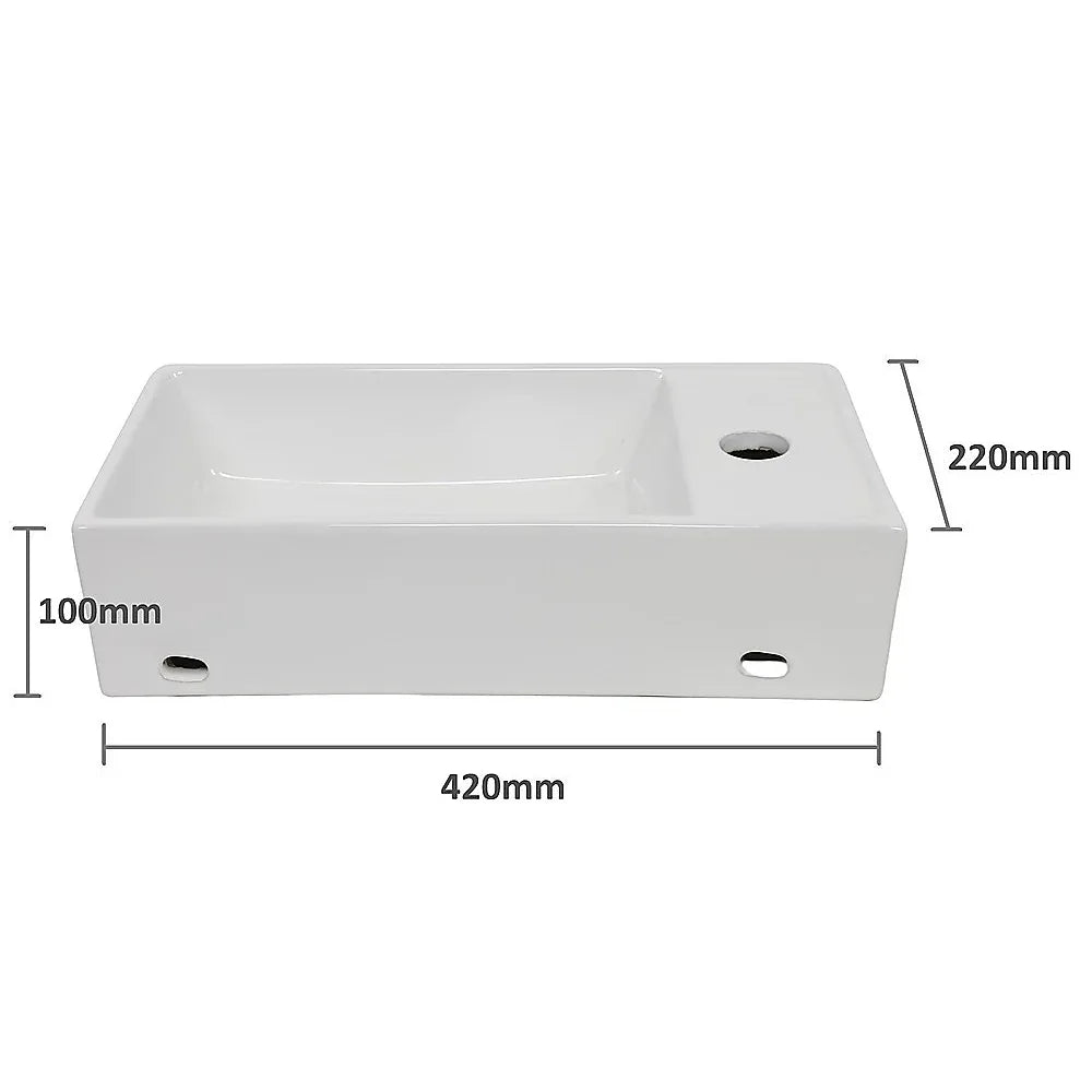 Small Compact Bathroom Cloakroom Hand Wash Basin Sink Ceramic Wall Hung - Mekamart Australia