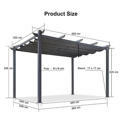 3x4M Aluminium Pergola Marquee with Retractable Roof – Garden Canopy