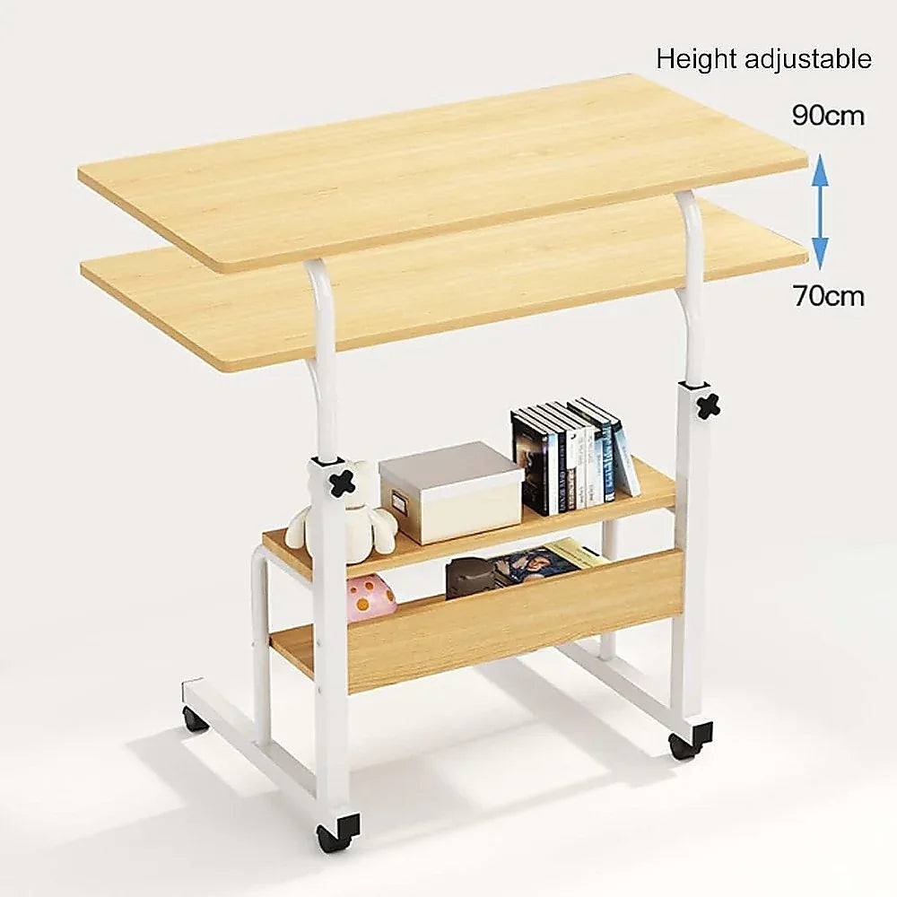 Height Adjustable Rolling Overbed Table – 60cm Mobile Computer & Study Desk on Wheels