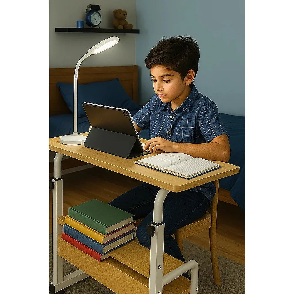 Height Adjustable Rolling Overbed Table – 60cm Mobile Computer & Study Desk on Wheels