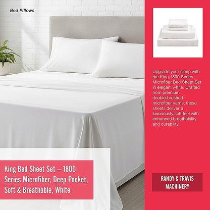 King Bed Sheet Set – 1800 Series Microfiber, Deep Pocket, Soft & Breathable, White