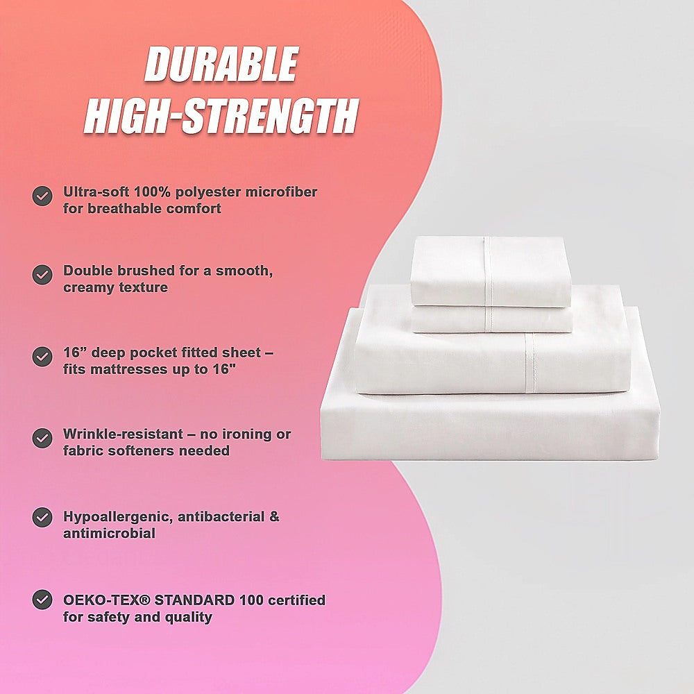 King Bed Sheet Set – 1800 Series Microfiber, Deep Pocket, Soft & Breathable, White