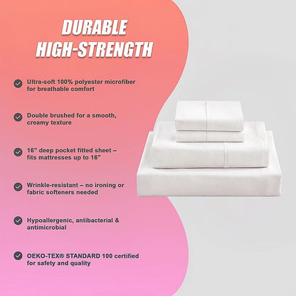 King Bed Sheet Set – 1800 Series Microfiber, Deep Pocket, Soft & Breathable, White