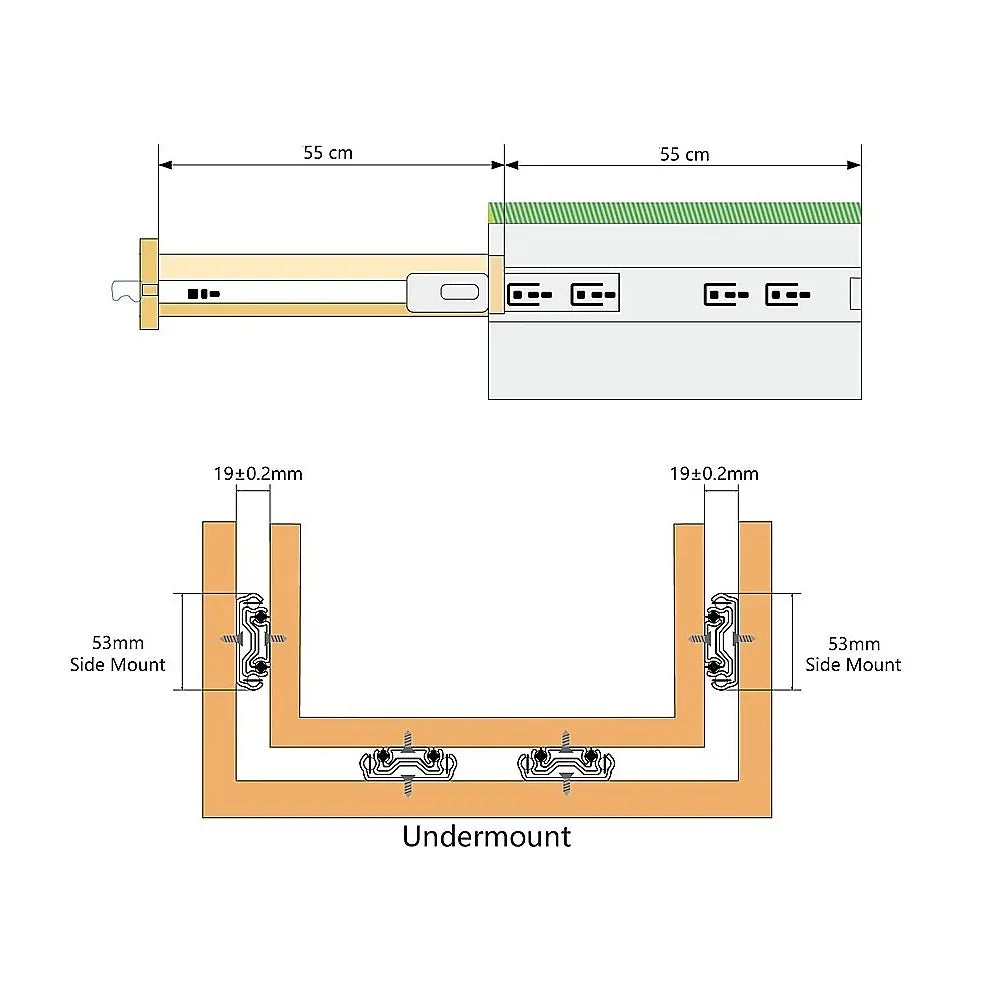 2 x 125kg Heavy Duty Locking Drawer Slides – Industrial Drawer Runners Pair