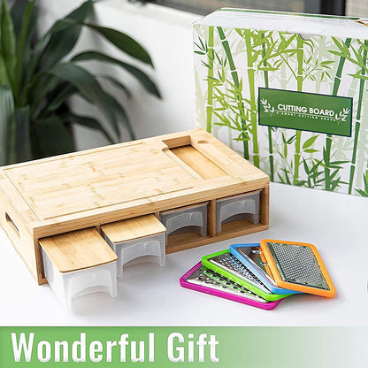 Bamboo Cutting Board Set with Graters & Containers – Food Prep Station