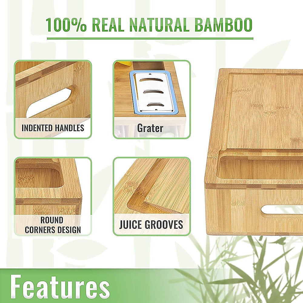 Bamboo Cutting Board Set with Graters & Containers – Food Prep Station