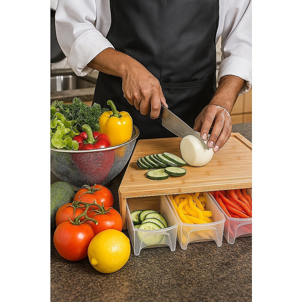 Bamboo Cutting Board Set with Graters & Containers – Food Prep Station