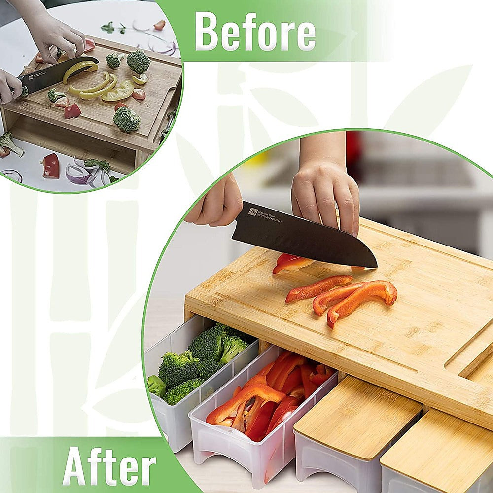 Bamboo Cutting Board Set with Graters & Containers – Food Prep Station