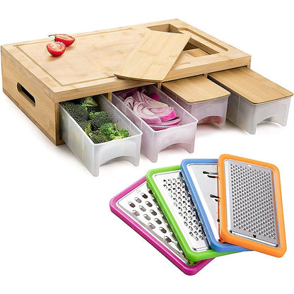 Bamboo Cutting Board Set with Graters & Containers – Food Prep Station