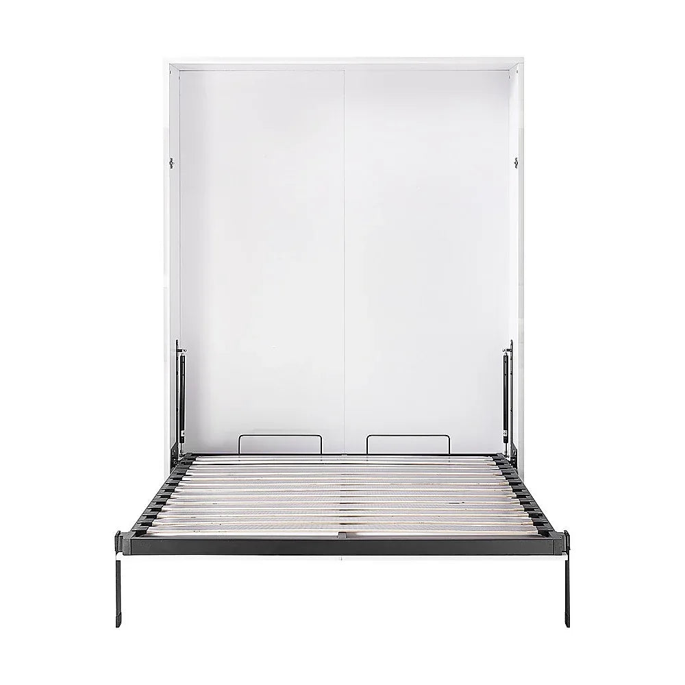 Double Wall Bed in White Gloss – Space Saving Murphy Bed Kit with Silver Door Handle - Mekamart Australia