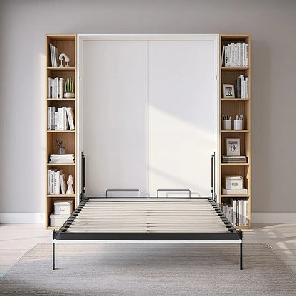 Double Wall Bed in White Gloss – Space Saving Murphy Bed Kit with Silver Door Handle - Mekamart Australia