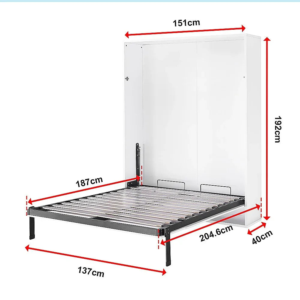 Double Wall Bed in White Gloss – Space Saving Murphy Bed Kit with Silver Door Handle - Mekamart Australia