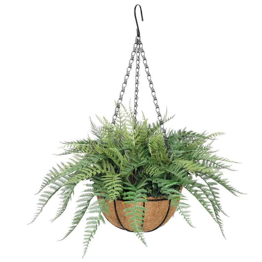 Artificial Potted Fern Hanging Basket (Fresh Green) UV Resistant 55cm - Mekamart Australia