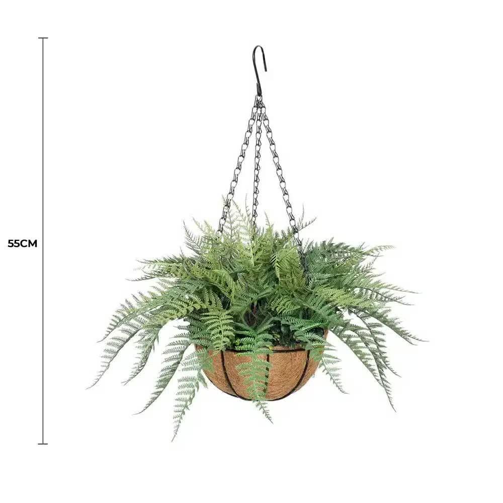 Artificial Potted Fern Hanging Basket (Fresh Green) UV Resistant 55cm - Mekamart Australia