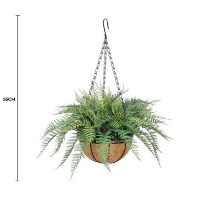 Artificial Potted Fern Hanging Basket (Fresh Green) UV Resistant 55cm - Mekamart Australia
