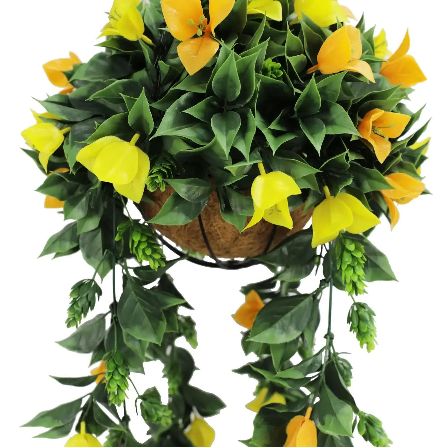 Artificial Hanging Basket Orange and Yellow Bouganvillea 30cm x 80cm Long UV Resistant - Mekamart Australia