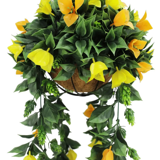 Artificial Hanging Basket Orange and Yellow Bouganvillea 30cm x 80cm Long UV Resistant - Mekamart Australia