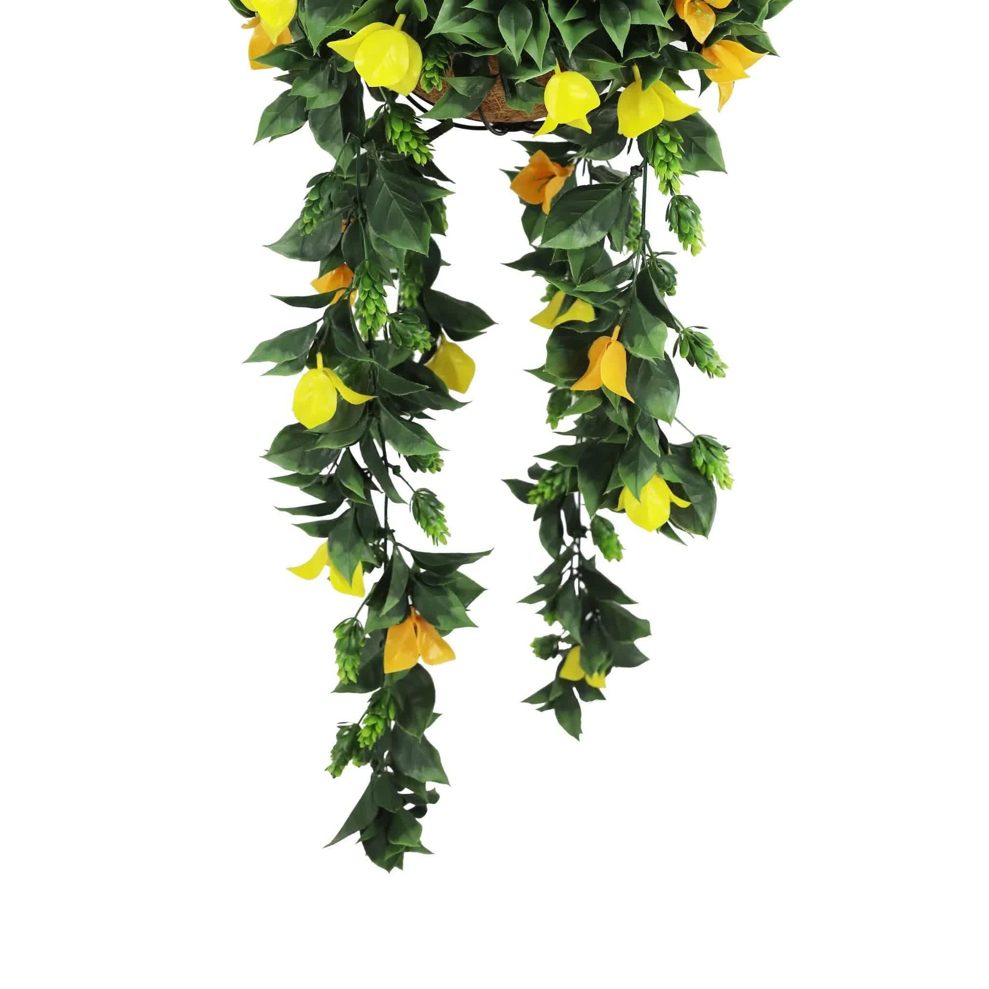 Artificial Hanging Basket Orange and Yellow Bouganvillea 30cm x 80cm Long UV Resistant - Mekamart Australia