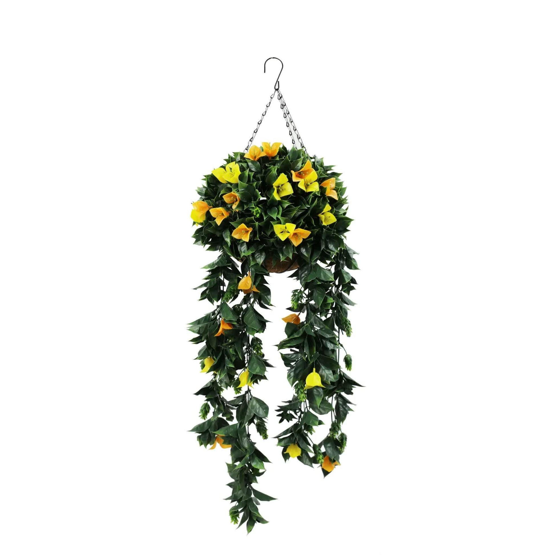 Artificial Hanging Basket Orange and Yellow Bouganvillea 30cm x 80cm Long UV Resistant - Mekamart Australia