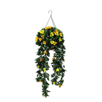 Artificial Hanging Basket Orange and Yellow Bouganvillea 30cm x 80cm Long UV Resistant - Mekamart Australia