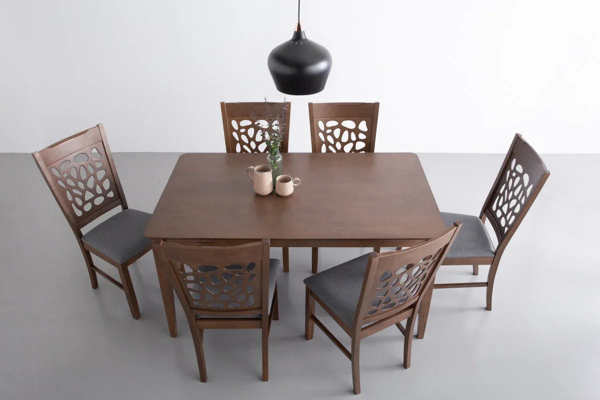 ALLEGRO Dining Table + 6x ASBEL Dining Chair - 7 Piece Dining Set - Cocoa - Mekamart Australia