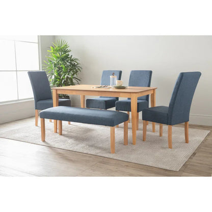 Mesi Dining Chair x2 - Natural Colour Legs Blue Colour Challis Fabric Upholstery - Mekamart Australia