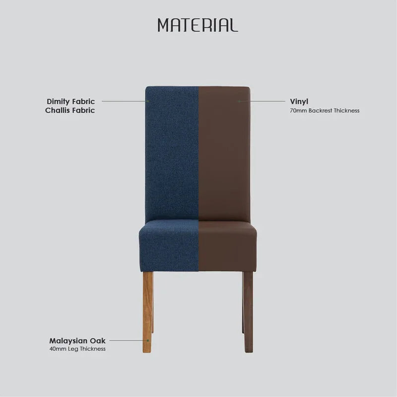 Mesi Dining Chair x2 - Natural Colour Legs Blue Colour Challis Fabric Upholstery - Mekamart Australia