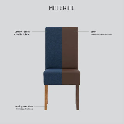Mesi Dining Chair x2 - Natural Colour Legs Blue Colour Challis Fabric Upholstery - Mekamart Australia