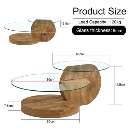 'MINORI' Double Layer Clear Tempered Glass Dark Wood Grain Coffee Table