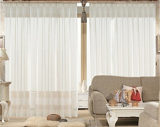 2 Sheer Voile Curtains 530cm wide 230cm long + 30 Hooks New