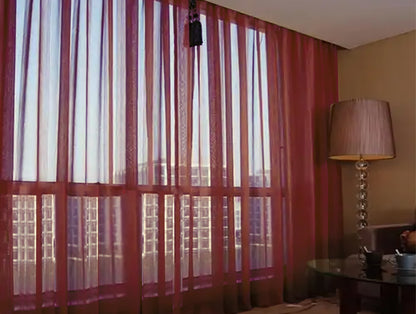 2 Long Drop Sheer Voile Curtains 590cm wide 270cm Drop Pinch Pleat + Hooks Wine