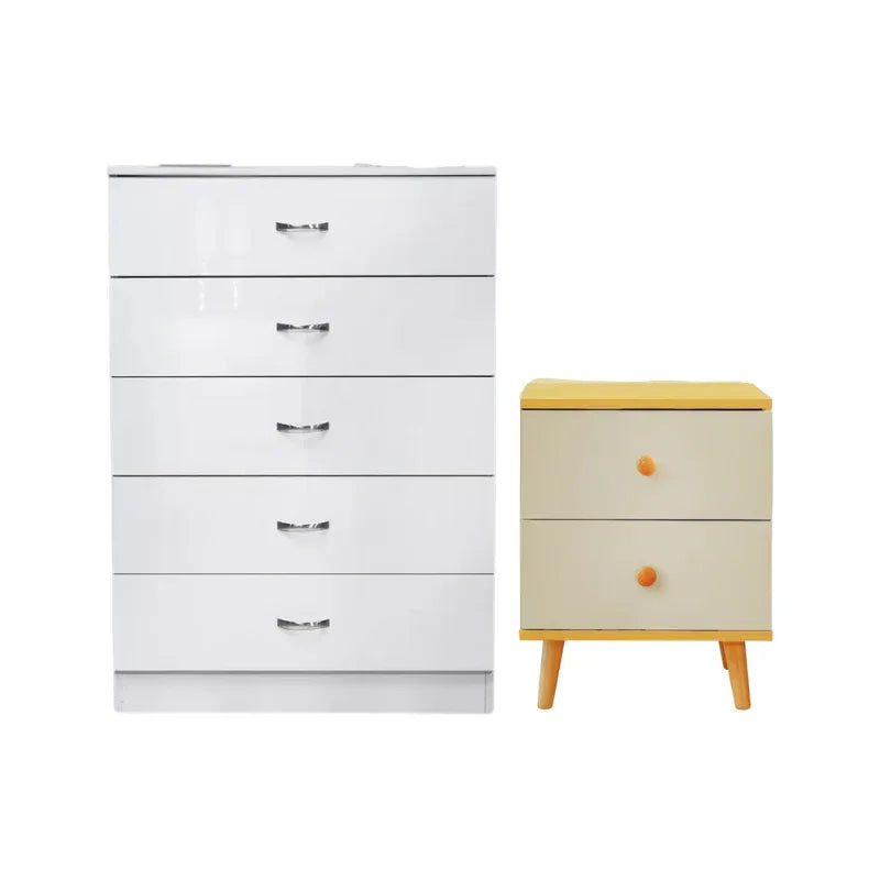 NNECN 5 Layer White Drawer Chest Storage with Bedside Table - Mekamart Australia