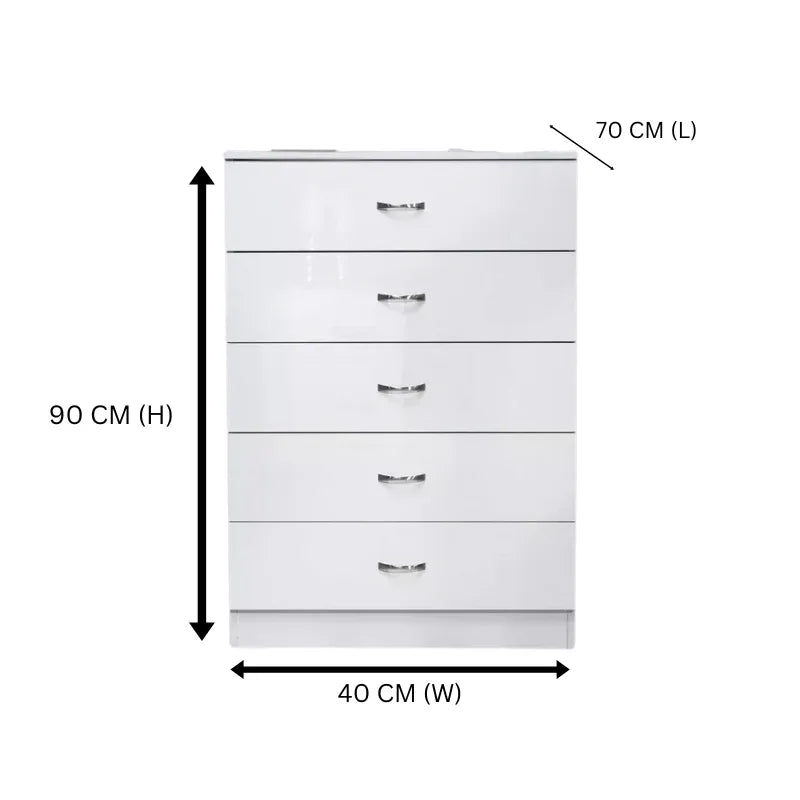 NNECN 5 Layer White Drawer Chest Storage with Bedside Table - Mekamart Australia