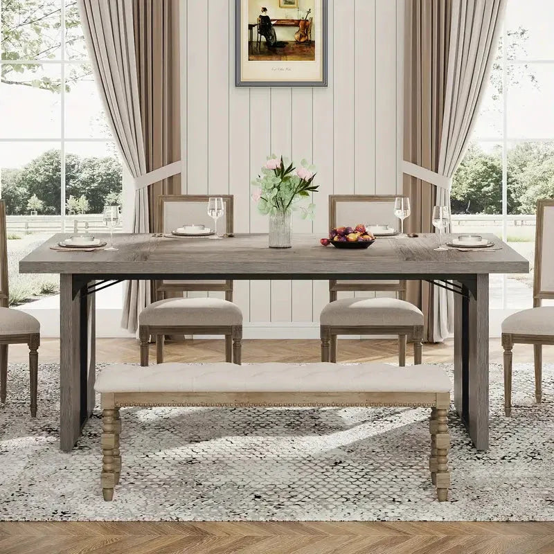NNETMLT Rustic Rectangular Dining Table - Mekamart Australia