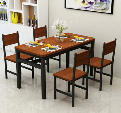 NNECN Wood & Steel Dining Set (Oak & Black) - Mekamart Australia