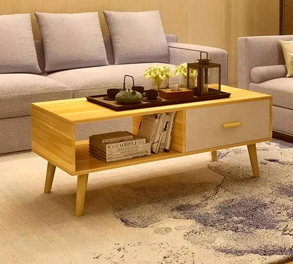 NNECN Coffee Table with Storage Drawer and Open Shelf - Mekamart Australia