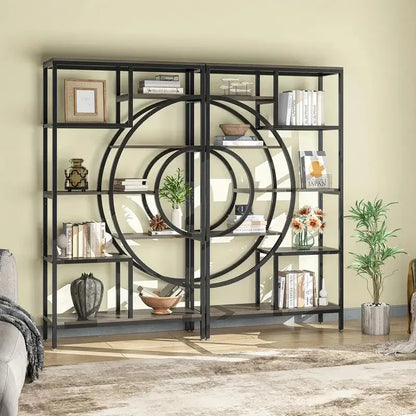 NNETMLT 8-Tier 71-Inch Industrial Geometric Bookcase with Metal Frame