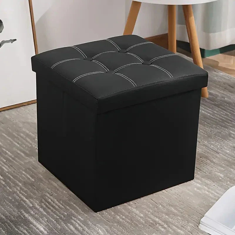 NNETM Faux Leather Storage Ottoman - Black, 55L - Mekamart Australia